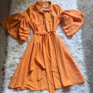 True Destiny Orange High Low Dress with Puff Sleeves